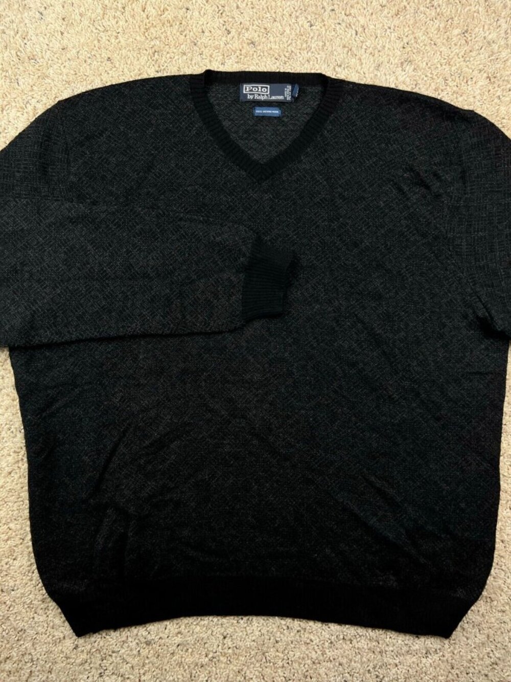 Polo Ralph Lauren XXL Black Italian Merino Wool V-Neck Classic Pullover Sweater